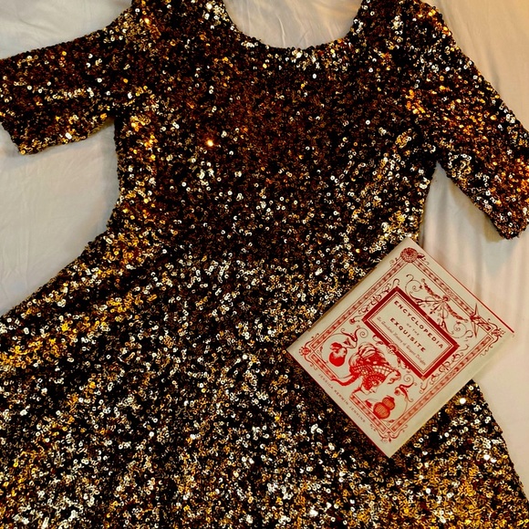 Gold Sequin Fit-and-Flare Cocktail Dress - Picture 3 of 5